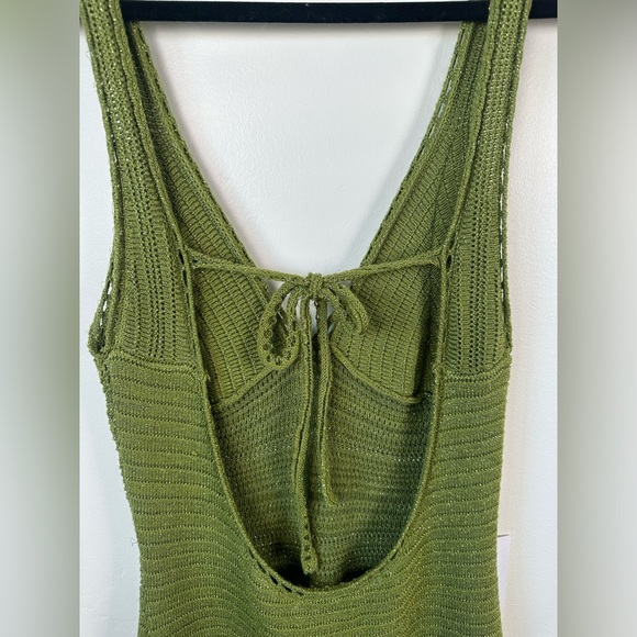 NWT Torn by Ronnie Kobo Madi Metallic Green Crochet Knit Maxi Dress Size Large - Picture 10 of 11